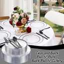 EI 150pcs Clear and Black Plastic Plates Dinnerware Disposable Party Set for 30Guests,Dinnerware Include 60 Clear Plates Disposable 90 Black Silverware,Perfect for Party,Business Events,Hotel