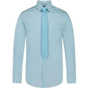 Van Heusen Boys' Long Sleeve Collared Button-down Dress Shirt and Tie Set (Blue, XL)