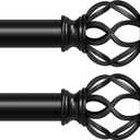 2 Pack Curtain Rods for Windows 48 to 84 Inch, Matte Black Decorative 1 Inch Window Treatment Rods with Aluminium Twisted Cage Finial, Adjustable Heavy Duty Metal Farmhouse Drapery Pole