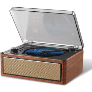 G Keni Retro CD Player Boombox, Dual HiFi Speakers with Bluetooth in/Out, Vintage Wooden Battery Powered Portable CD Player for Home, AUX/USB Playback, FM Radio Music Player (Brown)