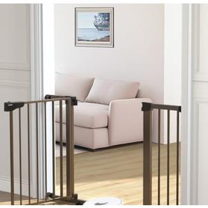 Cumbor 29.7-46" Baby Gate for Stairs, Mom's Choice Awards Winner-Auto Close Dog Gate for the House, Easy Install Pressure Mounted Pet Gates for Doorways, Easy Walk Thru Wide Safety Gate for Dog, Brown