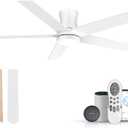 52" Smart Low Profile Ceiling Fan with Lights Remote,Controll by Voice WIFI Alexa App,Quiet DC Motor,Outdoor Indoor Flush Mount Ceiling Fans,Modern White Light Wood Fan for Bedroom Living Room Patio