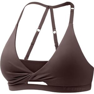 YEOREO Sports Bras for Women Open Back Workout Gym Bra Padded Medium Impact Yoga Tops with Ajustable Back Straps (Brown)