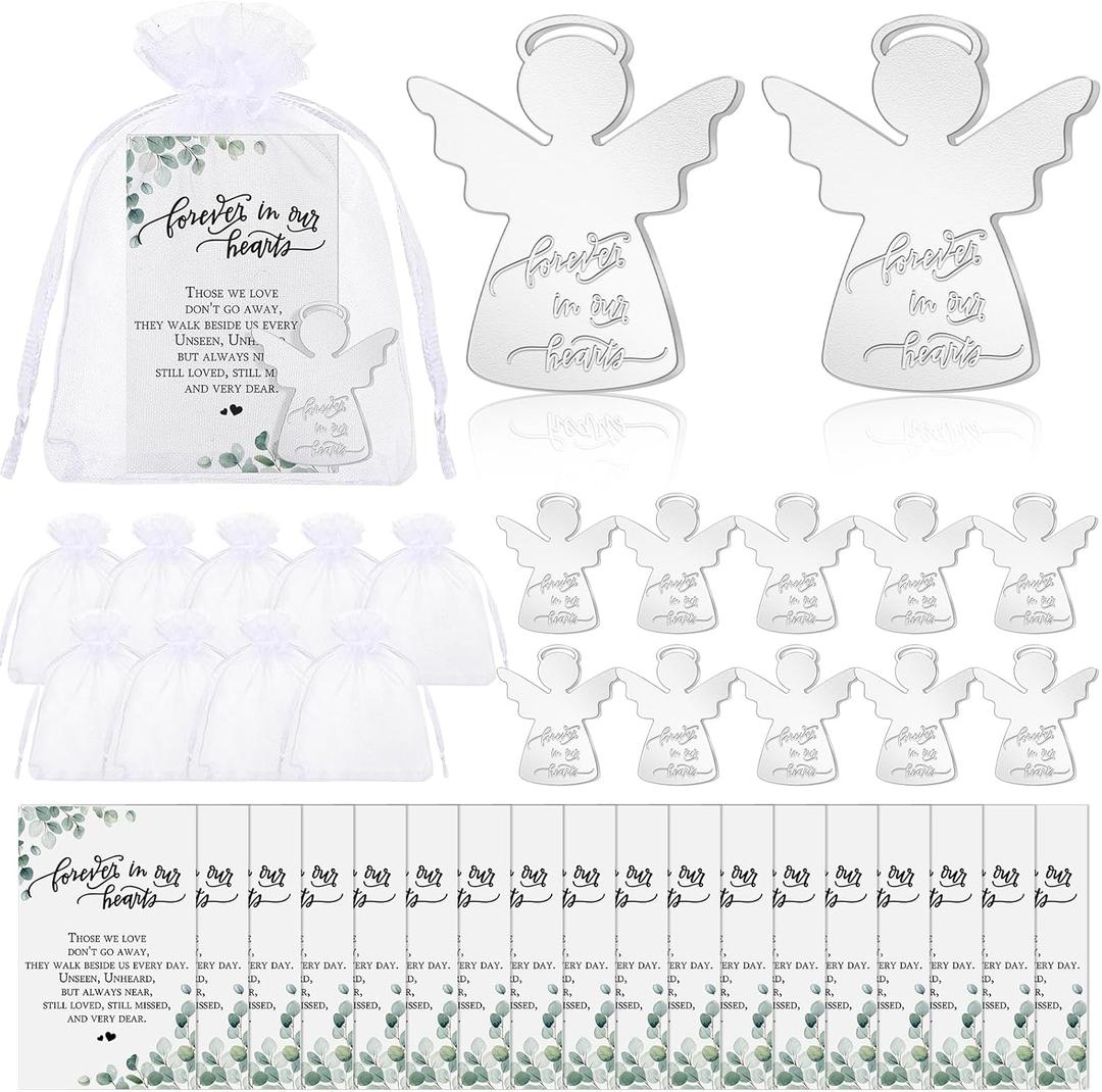 50 Sets Funeral Memorial Gifts for Guests Bulk Guardian Angel Pocket Tokens Forever in Our Hearts Cards with Organza Bags Celebration of Life Favors for Guest Memorial Party Funeral Gifts