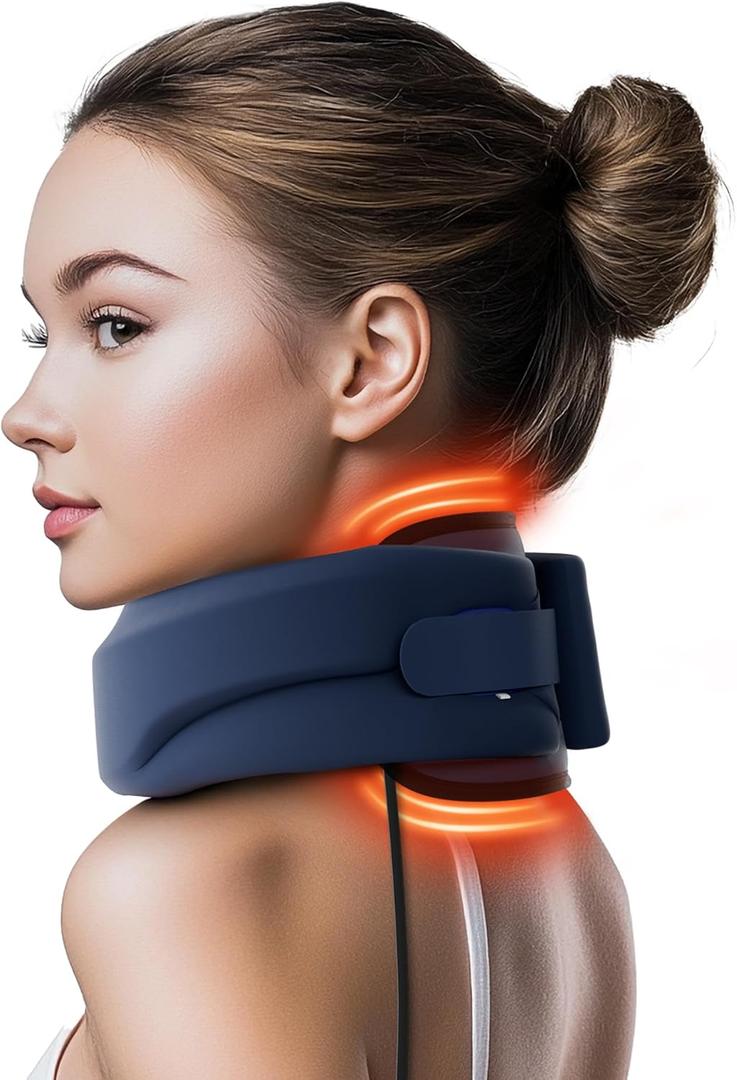 Heated Neck Brace Cervical Collar - Neck Support Brace with Heating Pad, Soft Foam Wraps Keep Vertebrae Stable and Aligned for Relief of Cervical Spine Pressure for Women & Men Dark Blue (L Size)