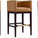 Manhattan Comfort Kingsley Faux Leather Barstool, Mid Century Modern Design, Walnut Beech Wood with Gold Metal Footrest, Fully Assembled Bar Stool for Kitchen Seating, 30" Seat Height, Set of 3, Camel