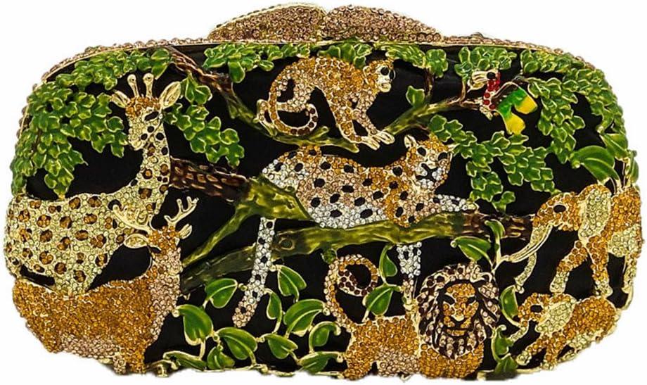 Boutique De FGG Forest Jungle Animal World Crystal Clutch Purse for Women Formal Evening Bags Rhinestone Clutch Handbag,Mini (Green)