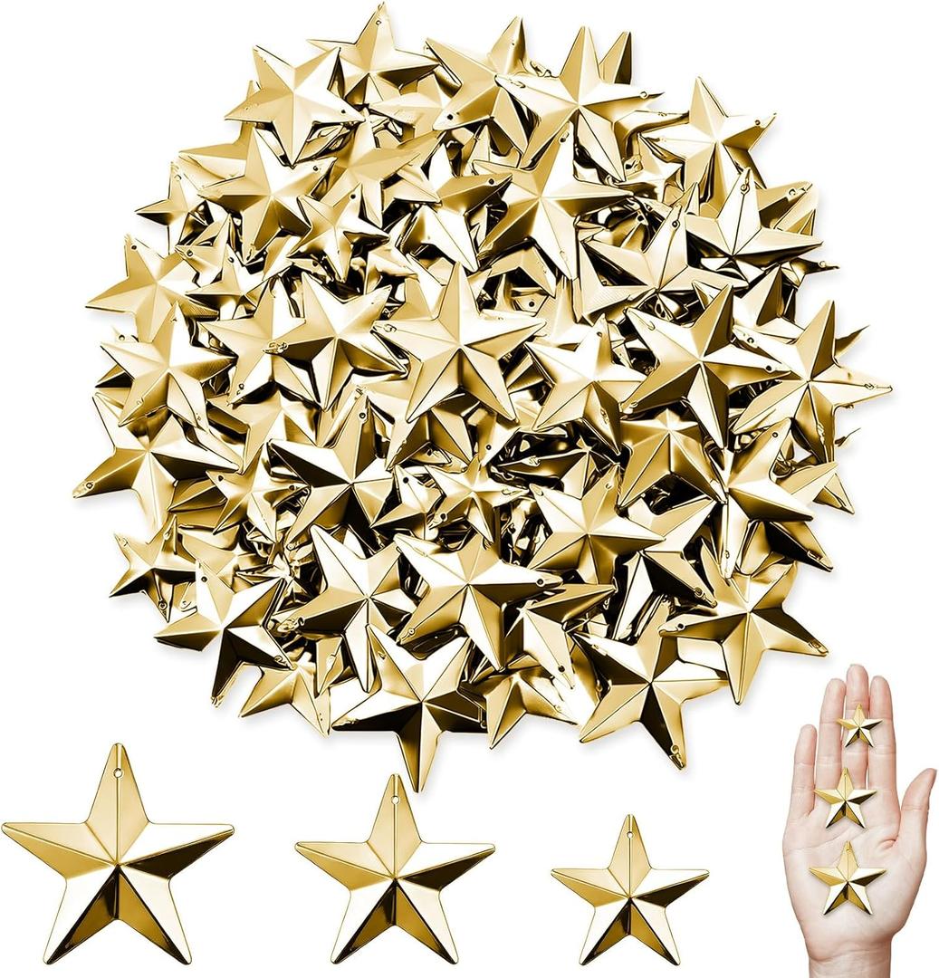 Hotop 150 Pcs Metal Gold Stars for Crafts with Holes 1.2" 1.8" 2.2" 3D Primitives Star Ornaments Vintage Rustic Country Stars for New Year Hanging Wall Antique Farmhouse Home Decor Party Supplies