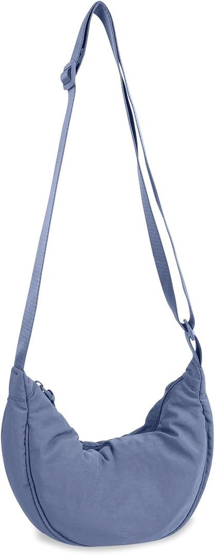 Nylon Crescent Crossbody Bag for Women Purses Trendy Men,Small Travel Sling Bag Hobo (Lake Blue), S