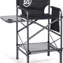 EVER ADVANCED 30.7" Seat Height Directors Chair for Makeup Artist with Side Table Easy Get in Out for Elderly Tall Camping Chair Supports 350lbs Black