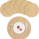 UZIASS Woven Placemats Set of 6-Round, 14" Table Mats,Natural Wicker Boho placemats for Minimalist Home Decor Dining Table Kitchen