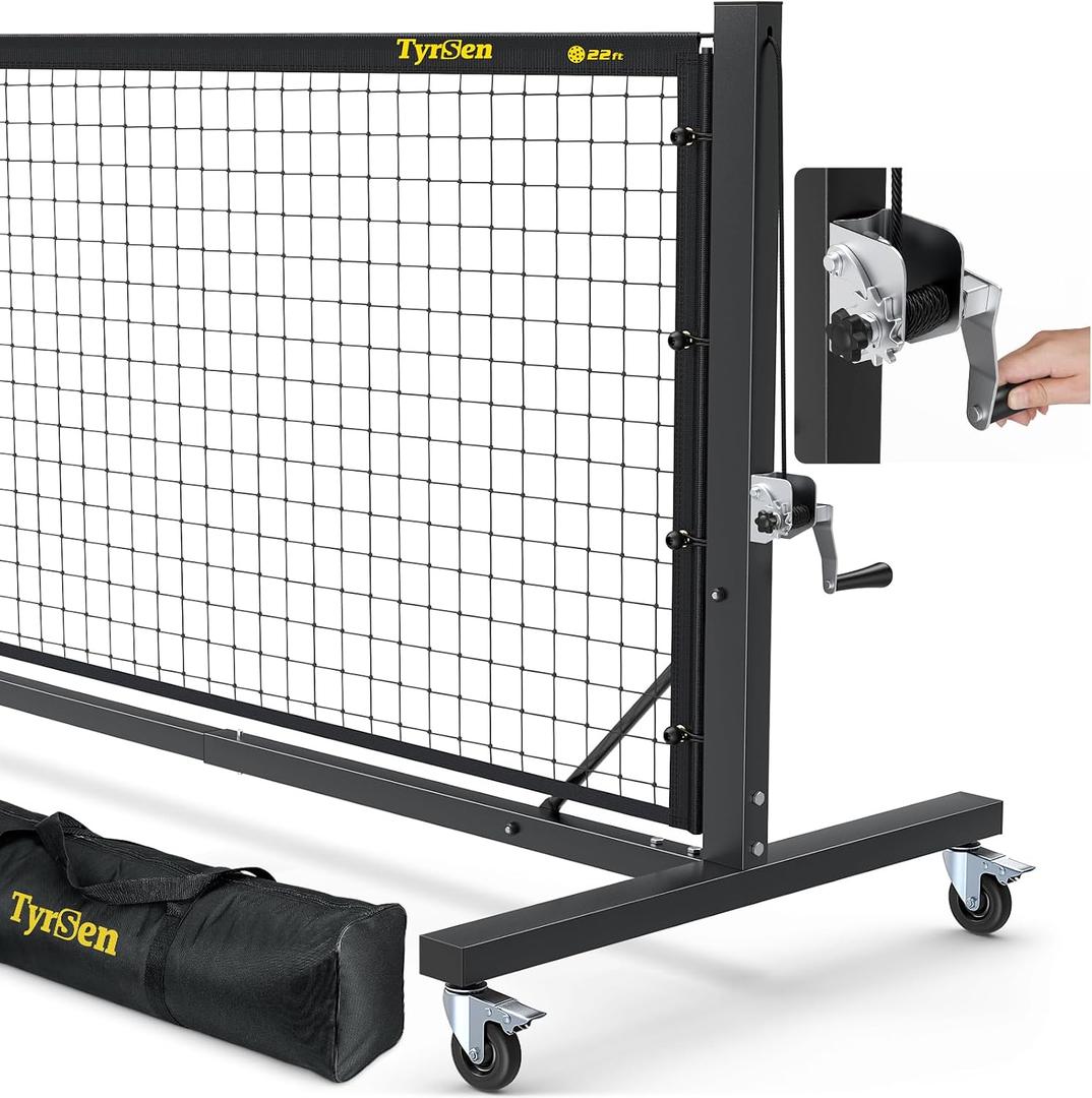 Pro Pickleball Net Hand Winch Tension System, 22ft Tournament-Grade, Anti-Sag, Locking Wheels, Heavy-Duty Frame, Easy Setup, Portable & Carry Bag Included