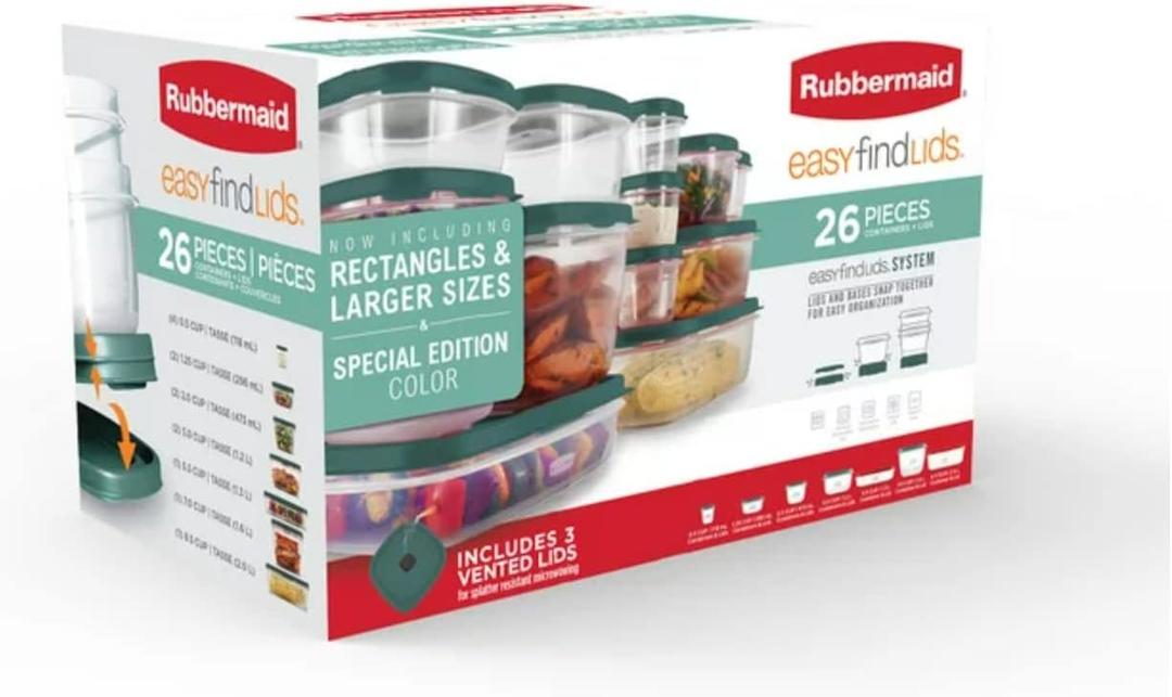 Rubbermaid Easy Find Lids Food Storage Containers, Blue Spruce, 26 Piece Set