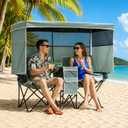 Double Beach Chair with Canopy Shade Oversized Camping Chairs with Canopy, Cooler Bag & Cup Holder Folding Loveseat for Camp Fishing Beach, Standard