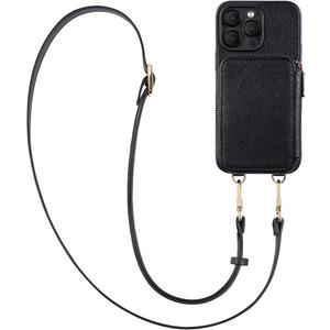 Crossbody Zipper Wallet Phone Case for iPhone 14 Pro Max, Premium Vegan Leather RFID Blocking Card Slot Holder Case with Removable Crossbody/Wrist Strap-Black