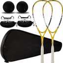 2 x 2 Pack Beginner Squash Racquet Set Includes Racquets with Racket Bags Anti Fog Goggles Cases Blue Dot Ball Indoor Gym Sports for Beginners Novice Training Recreational Play