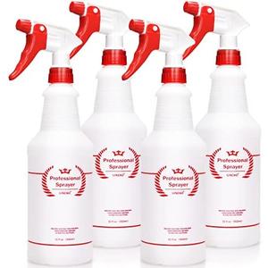 Uineko Plastic Spray Bottle (4 Pack, 32 Oz, All-Purpose) Heavy Duty Spraying Bottles Leak Proof Mist Empty Water Bottle for Cleaning Solution Planting Pet with Adjustable Nozzle and Measurements