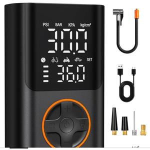 AIRSURE Tire Inflator Portable Air Compressor, Bike Pump with Gauge and USB Charging Output, 150PSI Fast Inflation Portable Tire Inflator for Car Bicycles Motorcycles Scooter Balls