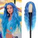 Cosplay Long Blue Wig 28 Inch Middle Part Synthetic Wig Realistic Gifts Party Wigs for Women Daily Use Colorful Wigs, (Blue)