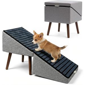 2-in-1 Dog Ramp and Stairs for Bed and Couch, 17 Inch High,Foldable Ottoman Ramp with Non-Slip Replaceable Carpet, Joint Relief for Small and Large Dogs
