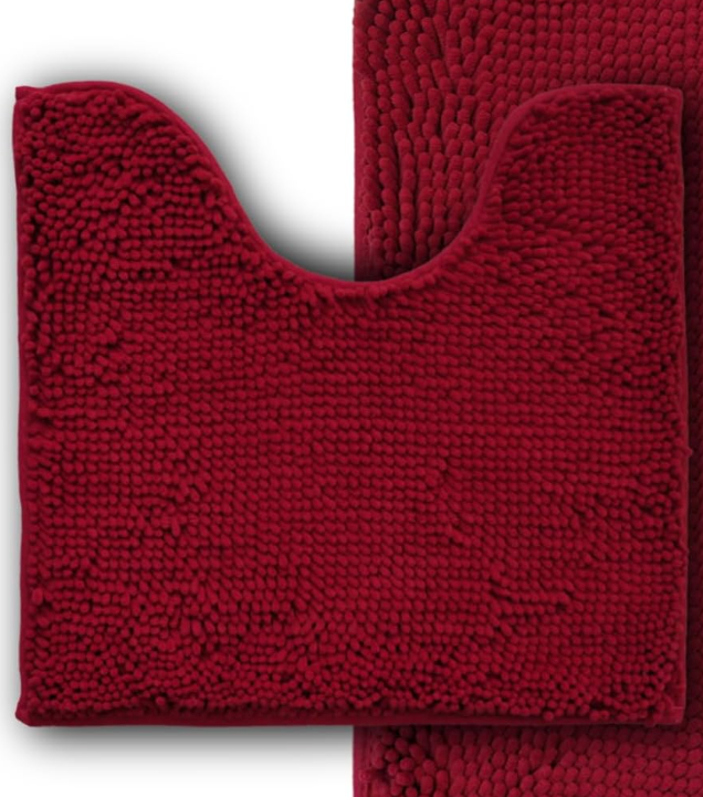 Bathroom Rug  Piece,Super Absorbent Soft,Thick,Machine Washable Chenille Bath Mat,Non Slip Toilet Floor Rug,Bath Mats for Bathroom 20x20 U Shape,Burgundy