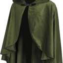 Fairy Hooded Cloak Renaissance Costume Medieval Cosplay Wizard Witch Cape (Green)