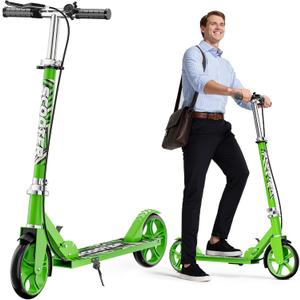 Scooters for Adults - Lightweight, Foldable, 8-Inch Big Wheels, Hand Brake & Bell, 4 Adjustable Height Levels, 240 lbs Max Load - Perfect for School, Campus and Park Rides Green