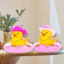 4 x Car Rubber Duck Dashboard Decoration Mini Yellow Duck Car Ornament Accessories with Mini Cowboy Hat Swim Tube Necklace and Colorful Sunglasses for Car Dashboard(Love Glasses-Pink Dot)