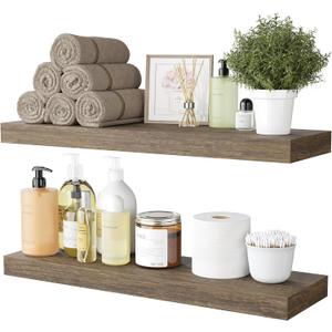 BAMEOS Floating Shelf, 24x6 Wall Shelf,Decor Wall Mounted Shelves,Hanging Shelf Set for Bathroom Kitchen Living,Kitchen,Room Bedroom Storage (Boathouse Oak)