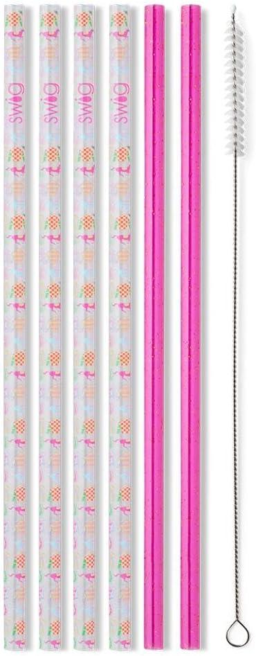 Swig Life Pack of 6 Reusable Plastic Straws with Cleaning Brush, BPA Free Plastic Reusable Straws, Colorful Drinking Straws for Cups & Tumblers (Go Baby Go)