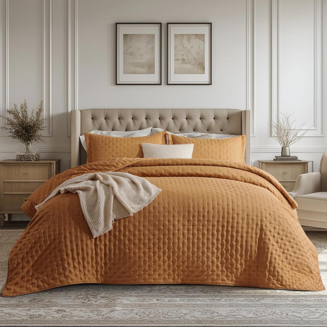 Bedsure Boho Quilts Queen Size - Ultra Soft Queen Quilt Bedding Set for Boho Bedroom Decor, Lightweight All-Season Comforter with 2 Pillow Shams, Honey Ginger Summer Bedspread Coverlet 90x96 Inch
