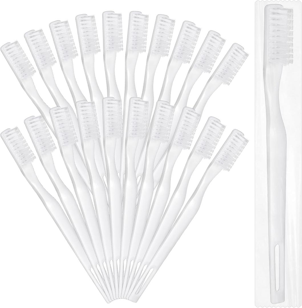 EupHHonycs 200 Pcs Disposable Toothbrush Individually Wrapped Travel Manual Tooth Brush Set Soft Bristle Bulk Toothbrush for Adults Oral Hygiene Dental Care Camping Guestroom Hotel (White)