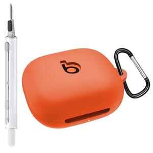 Seltureone Compatible with Beats Powerbeats Fit Case 2025 with Cleaning Kit and Carabiner Soft Silicone Protective Case Cover for Beats Powerbeats Fit 2025 - Spark Orange