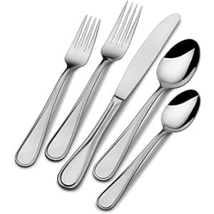 Mikasa Bravo 65-Piece Flatware Set for 12, 18/10 Stainless Steel Silverware with Full Service, Includes Forks, Knives, Spoons, and Serving Utensils