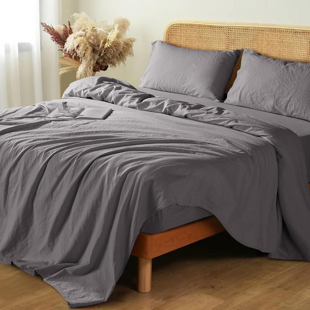 100% French Linen Sheets - California King Size Bed Sheets, Breathable & Cooling Pure Linen Sheets,Soft Durable and Tear Resistant -16 Inch Deep Pocket - 4Pcs (Dark Grey, California King)