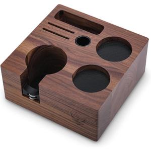 58mm Espresso Tamper Station V3 Walnut Portafilter Holder Compact Espresso Organizer with Multi Accessory Storage Espresso Machine Accessories for Coffee Bar