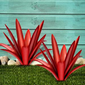 Large Tequila Rustic Sculpture, Rustic Metal Agave Plants for Outdoor Patio Yard Mexican Plant Garden Agave Outdoor Lawn Ornaments Yard Stakes (Red 2pc) (12 Leaves Red 2 Pcs)
