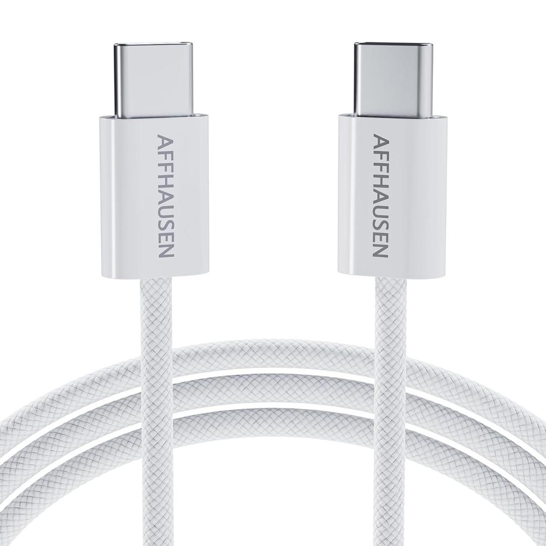 3 x AFFHAUSEN USB C to USB C Cable 3ft Braided White, 60W Fast Charging, 480Mbps, Nylon Braided USB-C Cord for iPhone 17/16/15, MacBook Air/Pro, iPad Pro, Samsung Galaxy S25
