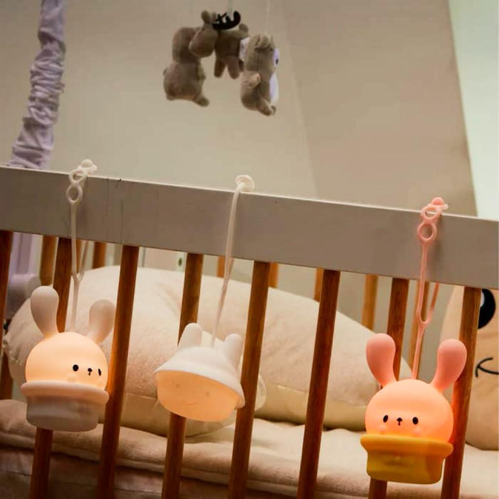 Baby Night Light for Cribs - Portable Rechargeable Led Light Up Toddler Bed Room Hanging Nightlight With Timing & Dimming Function 9 Colors Changing Eye Caring Travel Essentials Soft Silicone BPA Free