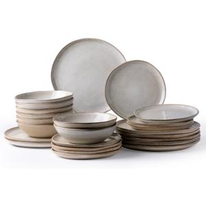 AmorArc Ceramic Dinnerware Sets,Handmade Reactive Glaze Plates and Bowls Set,Highly Chip and Crack Resistant | Dishwasher & Microwave Safe Dishes Set,Service for 8 (24pc) (Cappuccino)