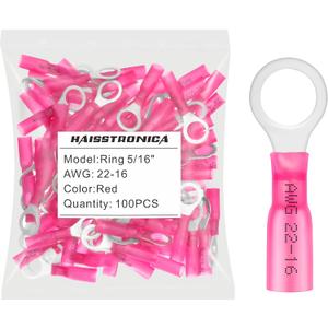 haisstronica 100pcs 5/16" Red Marine Grade Heat Shrink Ring Connectors,22-16 Gauge Tinned Red Copper 0.7mm Ring Terminals Connectors,Brazed-Seam Insulated Electrical Crimp Wire Terminals