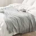Homiest Decorative Knitted Throw Blanket with Fringe - Lightweight Acrylic Knit Blanket Soft & Cozy Tassel Blanket for Couch Sofa Bed - Light Grey, 60 x 80 Inch