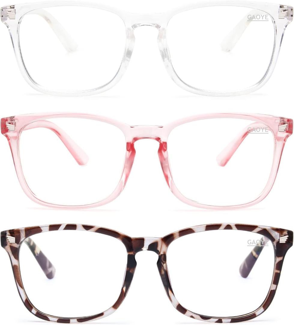 Gaoye Stylish Blue Light Glasses for Woman - Computer Glasses 99% Blue Light Blocking - Lightweight TR90 Frames - 3 pack (A4-leopard+transparent+pink)
