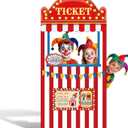 5.6 Ft Carnival Ticket Booth Photo Prop Circus Theme Party Stand Up Cardboard Cutout Large Circus Birthday Backdrop Decorations for Carnival Game Supplies Spring School Events