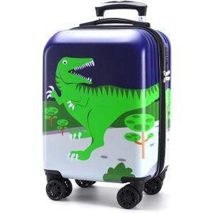 Kids Luggage for Boys Suitcase with Spinner Wheels Carry on Hard Shell Trolley Case Lightweight Travel Toys Gift (GREEN-Dinosaur, 19inch)