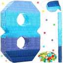 Sratte Number 1 2 3 4 5 6 7 8 9 Piñata with Stick Blindfold Confetti, Gradient Blue Piñata for Kids Boys Girls Birthday Party Anniversary Decorations Supplies(Number 8)