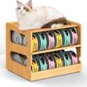 Teamkio Stackable Bamboo Cat Food Organizer, 2-Tier Adjustable FIFO Can Dispenser Space-Saving Storage, Holds Up to 36 Cans - Ideal for Pantry, Cabinet, Countertop
