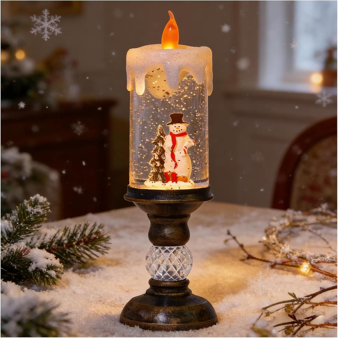 Christmas Snow Globe Candle, Christmas Flameless Candles Lantern with 8 Music Home Decoration Festival Gift, Battery & USB Powered (Multicolor)