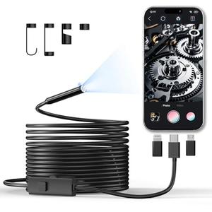 CTEOUNPT Endoscope Camera with Light, 1920P HD Borescope Inspection Camera with 8 Adjustable LEDs, IP67 Waterproof Semi-Rigid Snake Cable for Android, iPhone, and iPad(16.4ft, Single Lens)