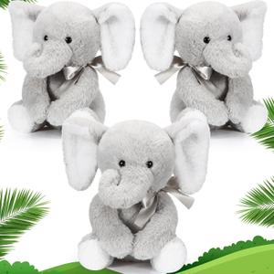 Jenaai 3 Pcs 10 Inch Gray Plush Elephant Stuffed Animal Toy Soft Cute Forest Animals for Valentine's Day Baby Shower Boys Girls Elephant Themed Birthday Party Supplies